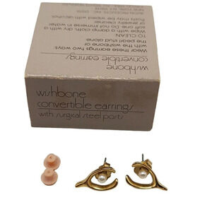 Avon 1984 Wishbone Convertible Earrings Faux Pearl Surgical Steel Posts